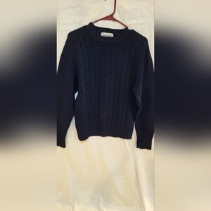 Wool Navy Cable-Knit Crewneck Sweater